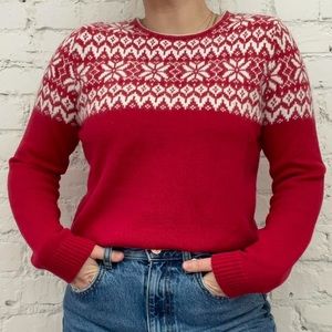 B. Moss Red Winter Snowflake Christmas Cozy Womens Sweater Medium